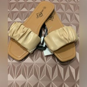 Tan Ruched Sandals